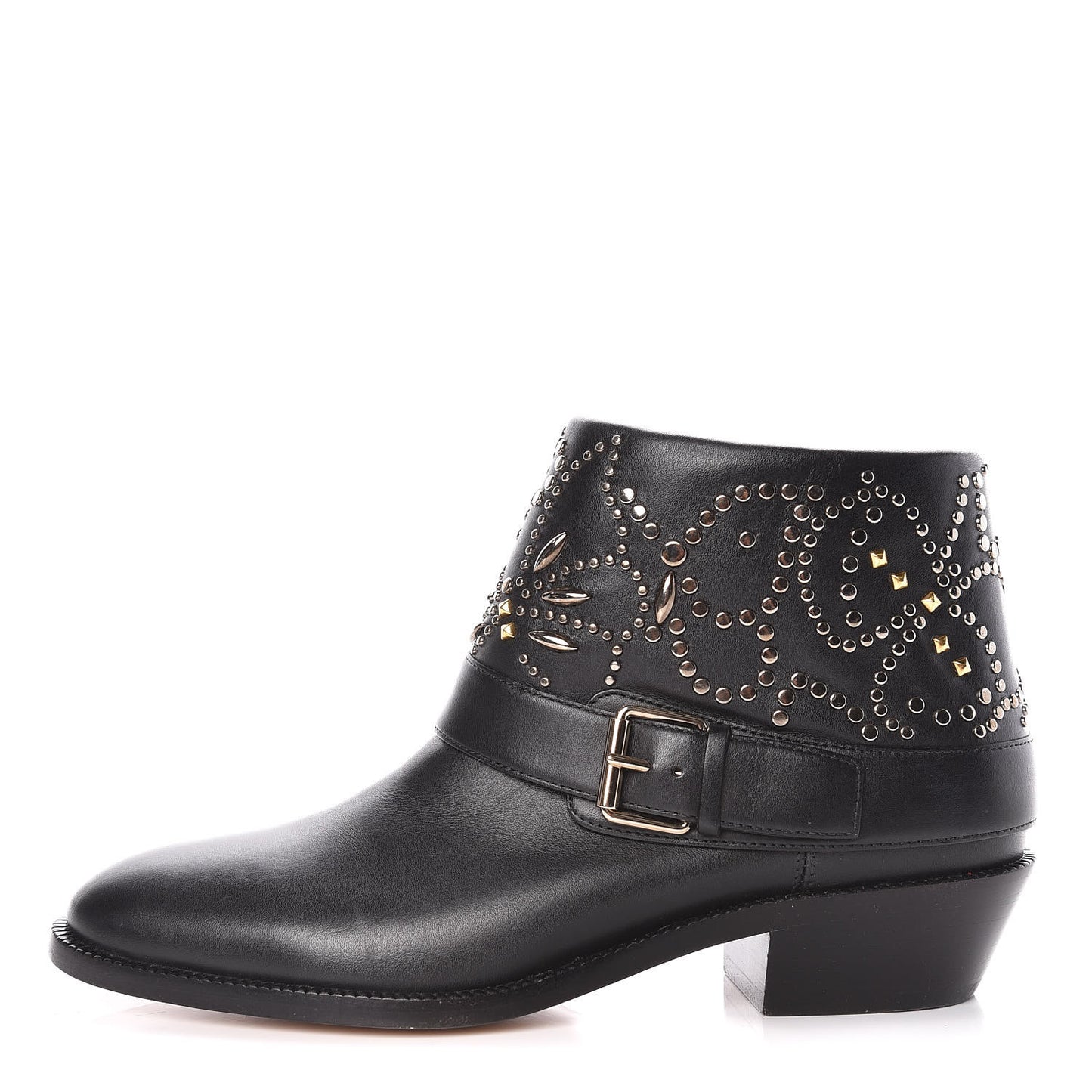 Calfskin Studded Ankle Boots 36 Black