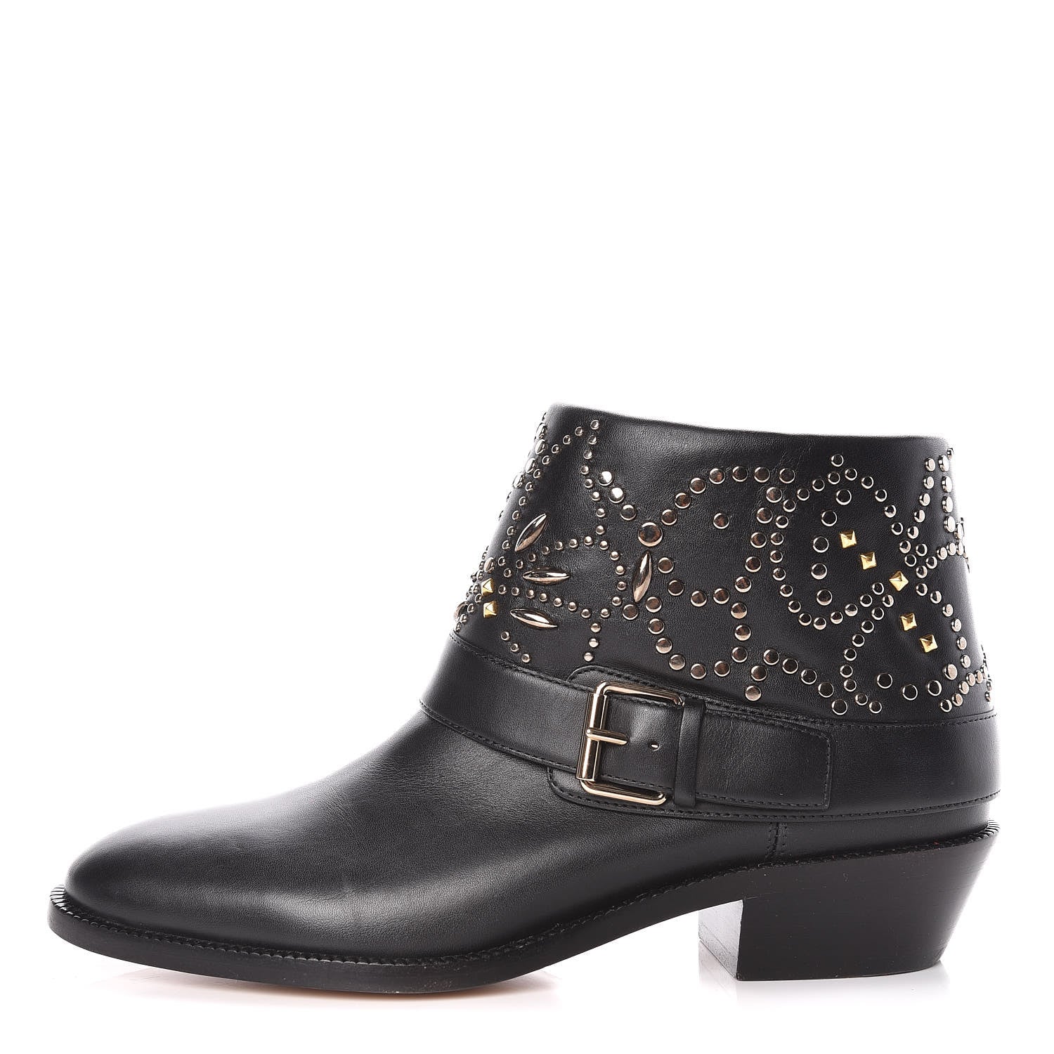 Valentino Garavani Calfskin Studded Ankle Boots 36 Black 1 of 8