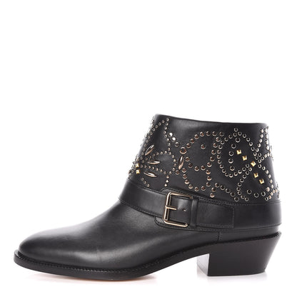 Valentino Garavani Calfskin Studded Ankle Boots 36 Black 1 of 8