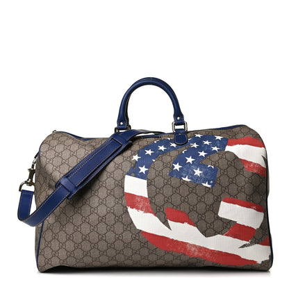 Gucci GG Plus Monogram Large Boston USA Flag Unicef Duffle Blue 1 of 11
