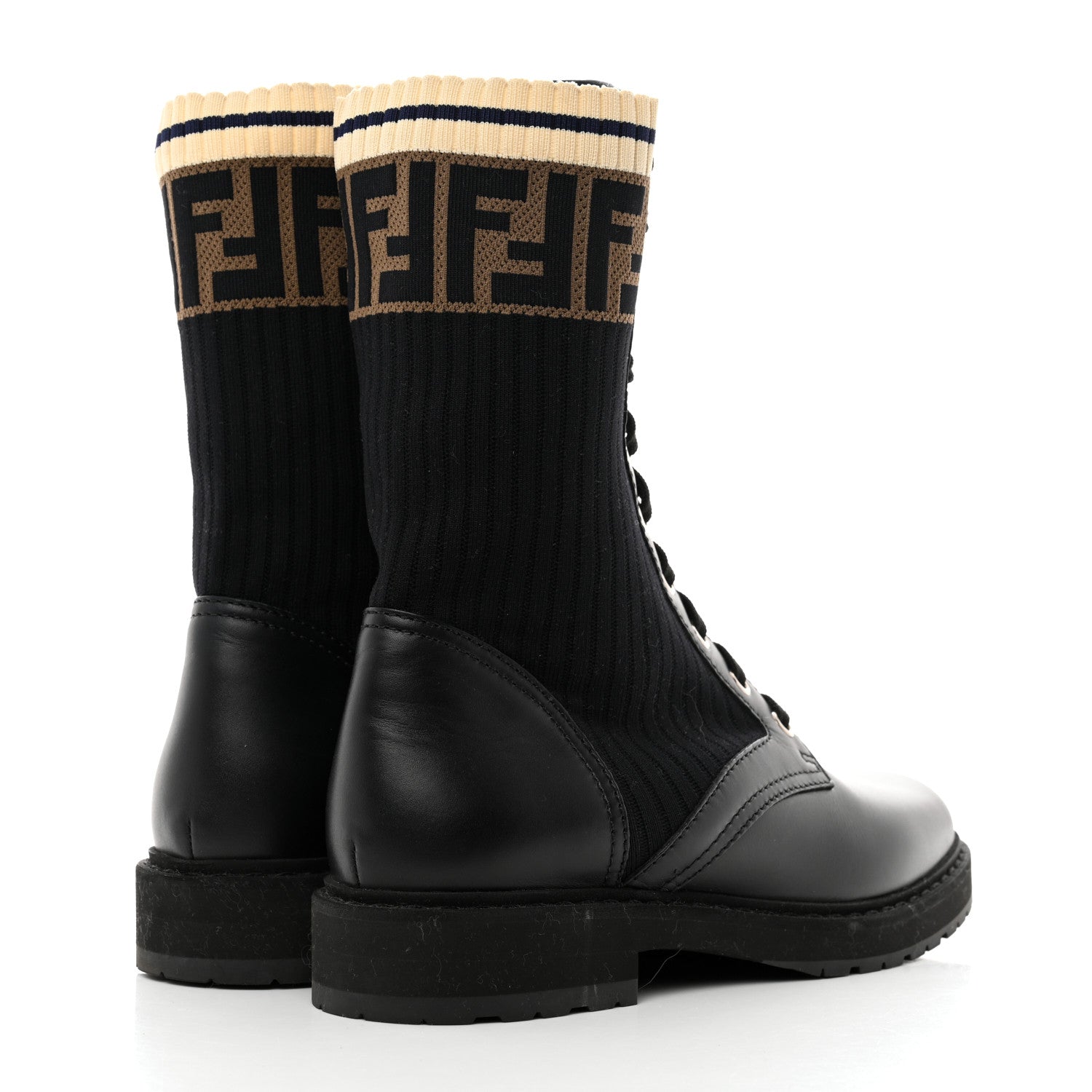 Fendi Calfskin Stretch Fabric Rockoko Biker Boots 38 Tobacco Black Marino 4 of 7