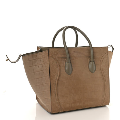 Celine Crocodile Embossed Nubuck Medium Phantom Luggage Beige 3 of 11