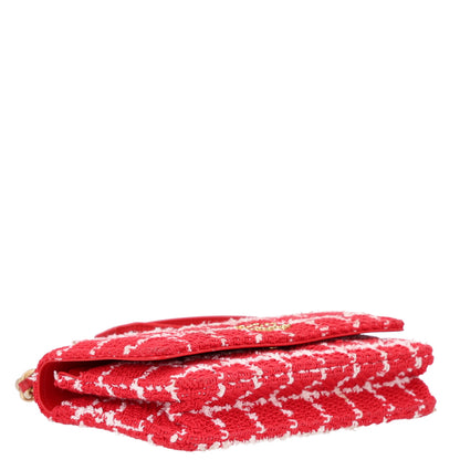 Chanel Tweed Quilted Chanel 19 Wallet On Chain WOC Red White 4 of 11