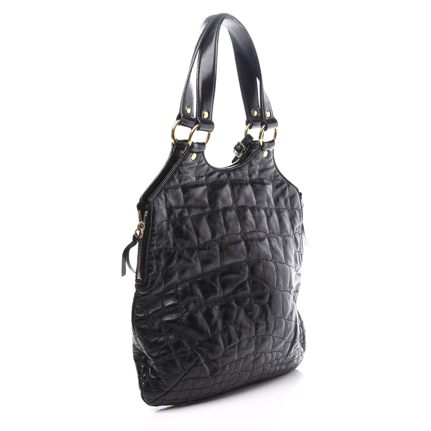 Glazed Calfskin Crocodile Embossed Tribute Tote Black