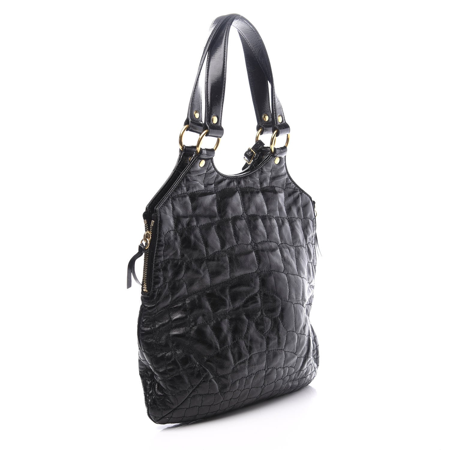 Saint Laurent Glazed Calfskin Crocodile Embossed Tribute Tote Black 2 of 9