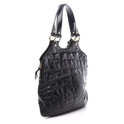 Saint Laurent Glazed Calfskin Crocodile Embossed Tribute Tote Black 2 of 9