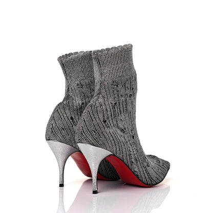 Christian Louboutin Tricot Lurex Sandrine 80 Sock Ankle Boots 36.5 Grey 4 of 8