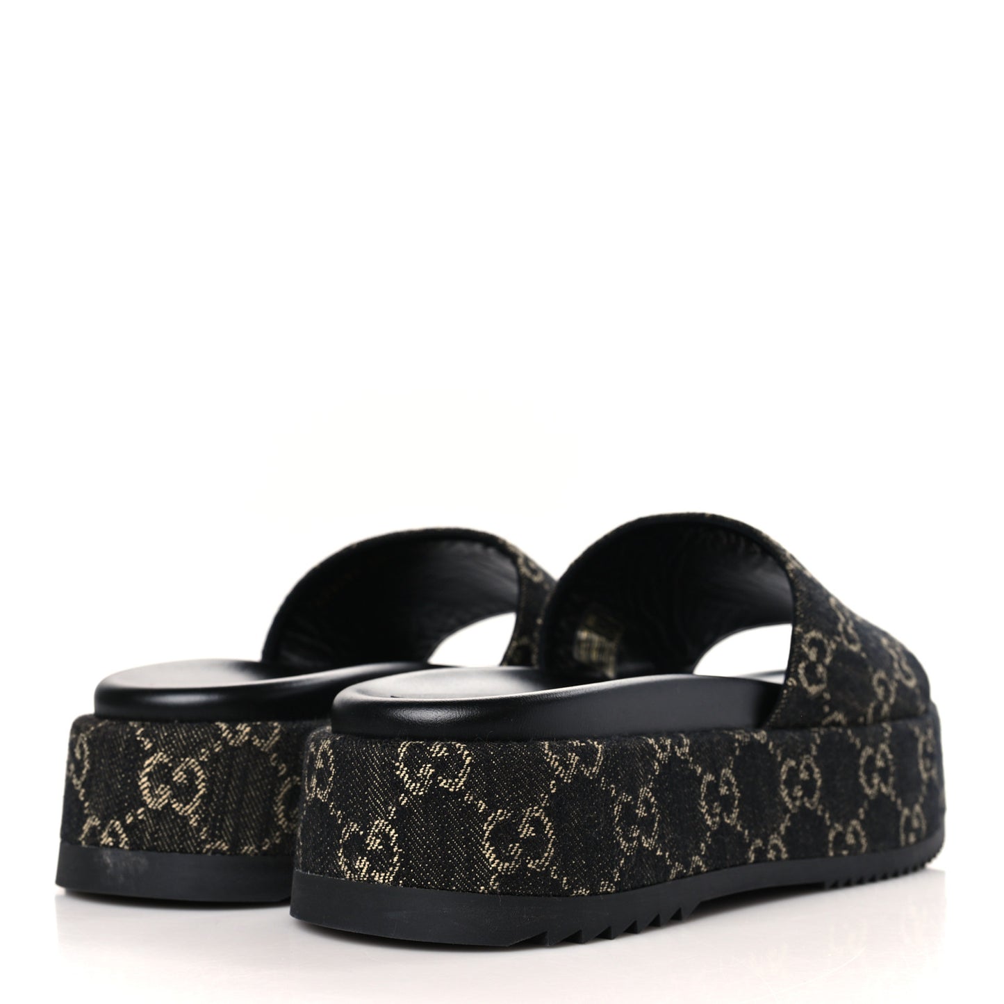 Jacquard Black Denim GG Monogram Angelina Platform 55mm Slide Sandals 40 Black Ivory