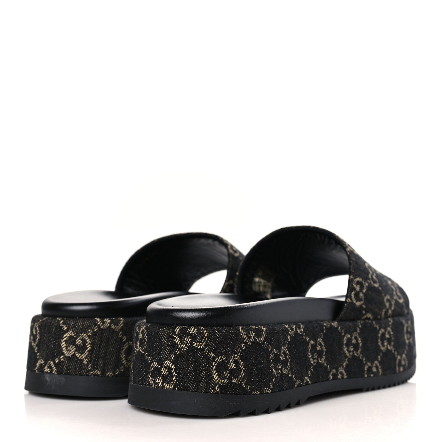Gucci Jacquard Black Denim GG Monogram Angelina Platform 55mm Slide Sandals 40 Black Ivory 4 of 9