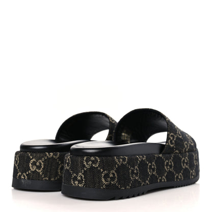 Gucci Jacquard Black Denim GG Monogram Angelina Platform 55mm Slide Sandals 40 Black Ivory 4 of 9