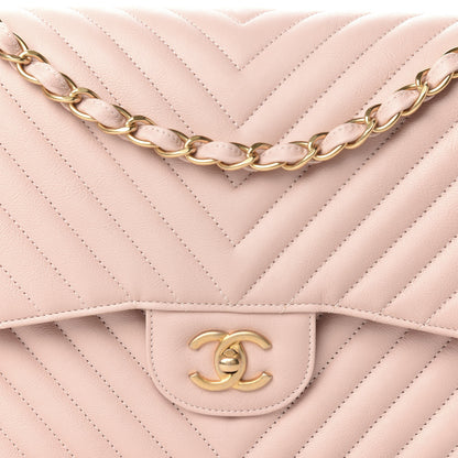 Chanel Calfskin Chevron Quilted Jumbo Double Flap Light Pink 14 of 15