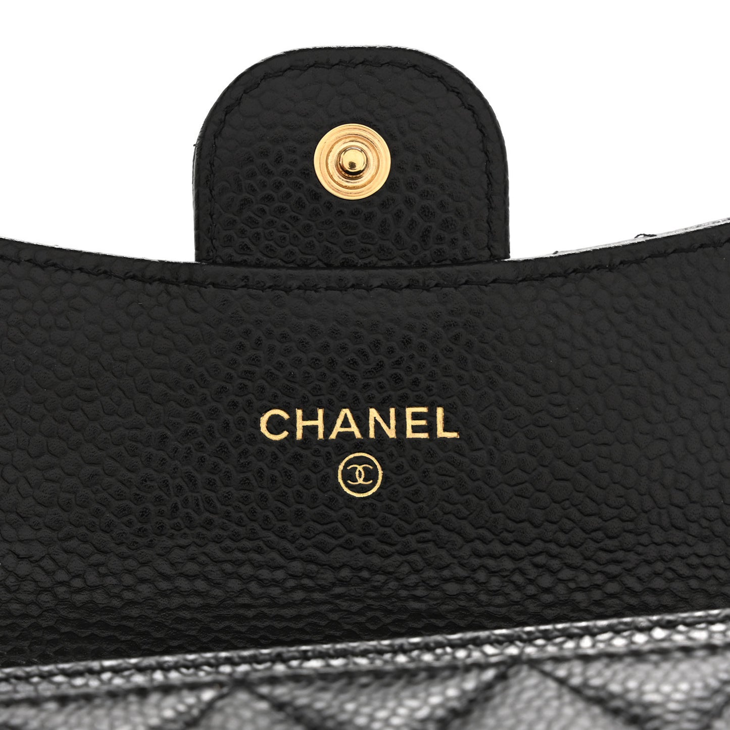 Caviar Quilted Flap Card Holder Wallet Black