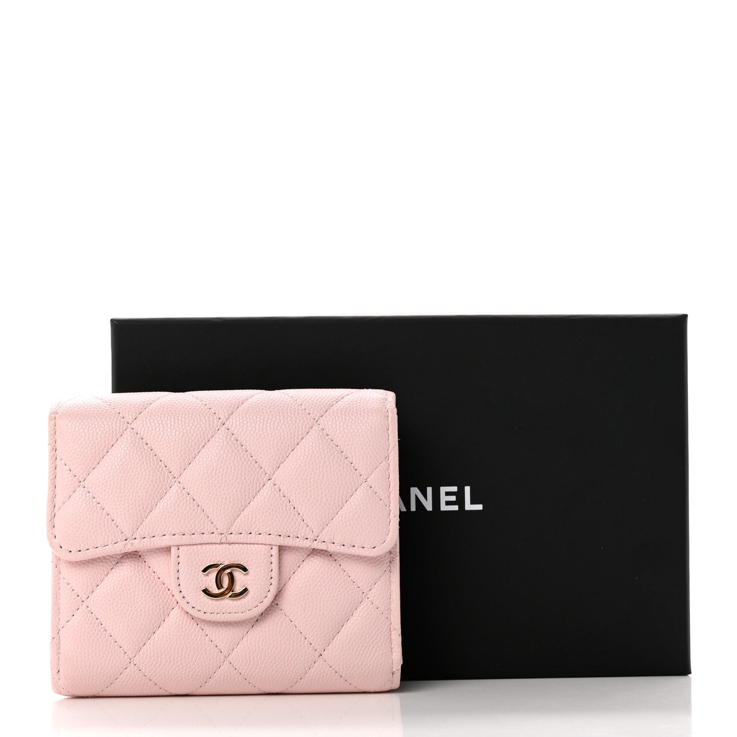 Caviar Quilted Compact Flap Wallet Light Pink