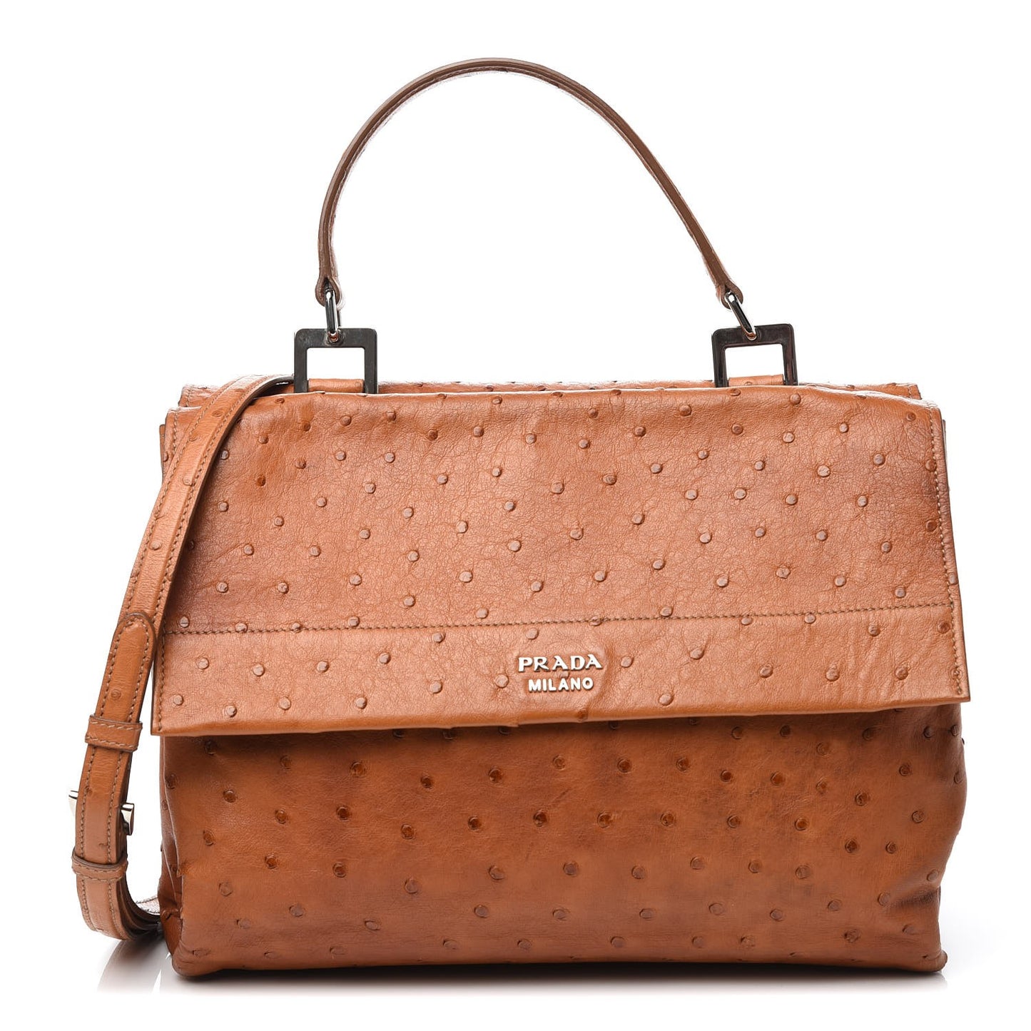 Ostrich Convertible Top Handle Tote Cognac