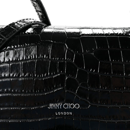 Jimmy Choo Calfskin Crocodile Embossed Madeline Top Handle Black 7 of 9
