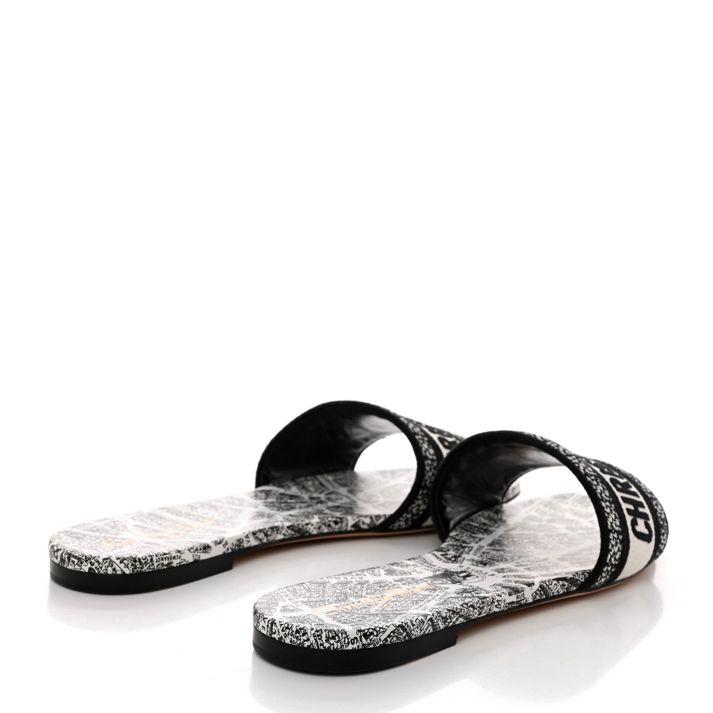 Canvas Plan de Paris Embroidered Dway Flat Slide Sandals 40.5 Off White Black