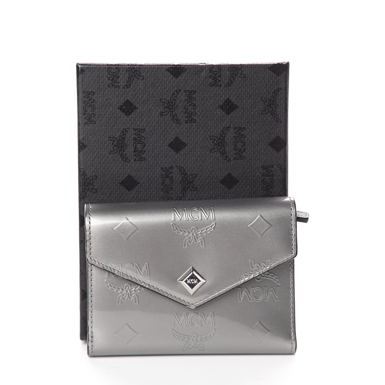 MCM Patent Monogram Three Fold Wallet Grey 6 of 6