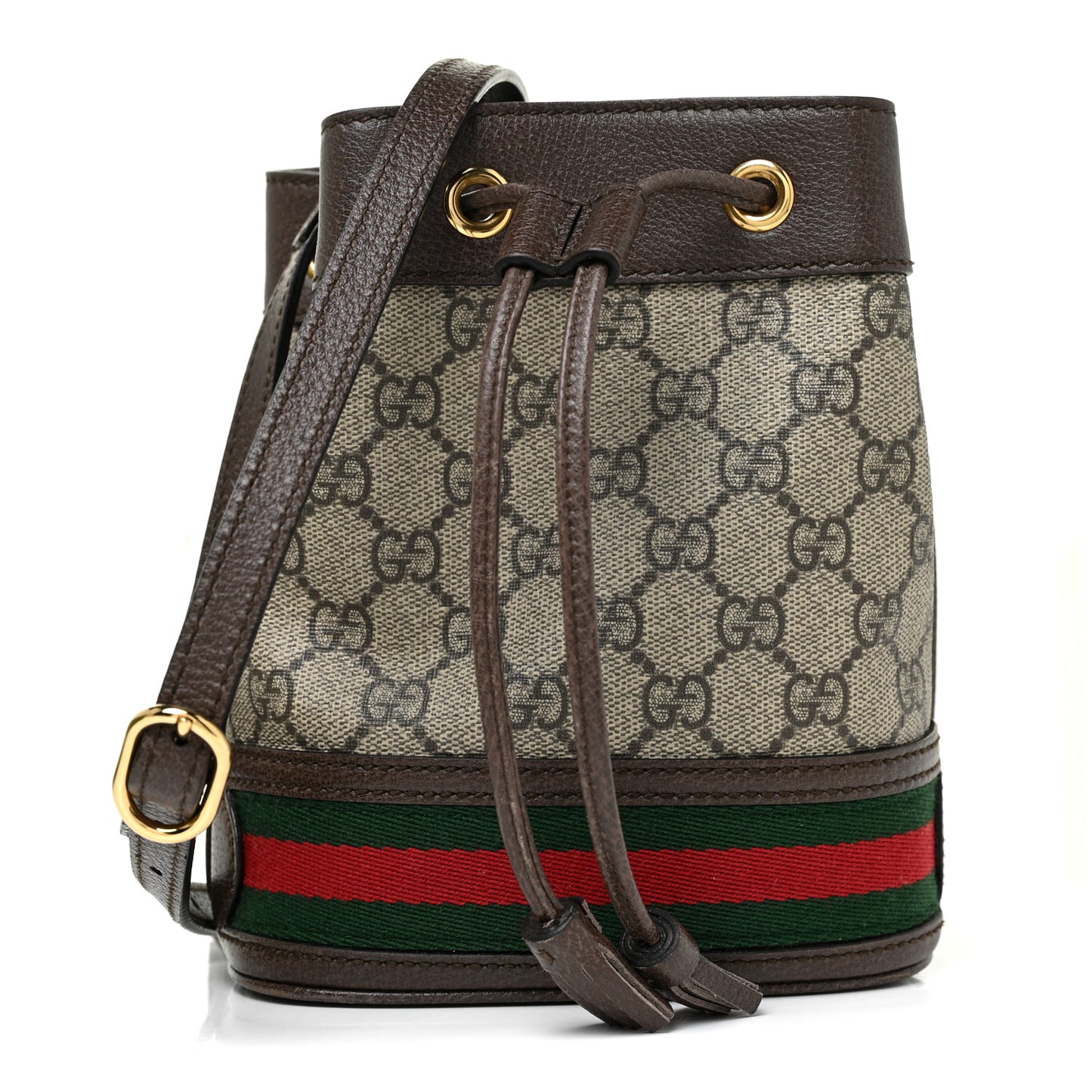 GG Supreme Monogram Web Mini Ophidia Bucket Bag Brown