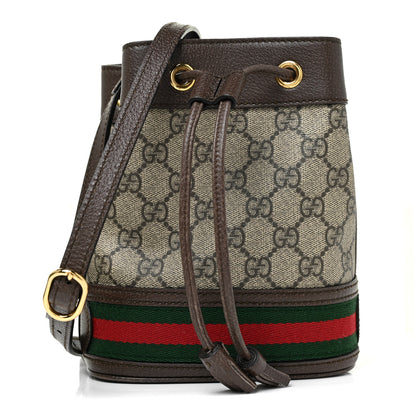 Gucci GG Supreme Monogram Web Mini Ophidia Bucket Bag Brown 1 of 10