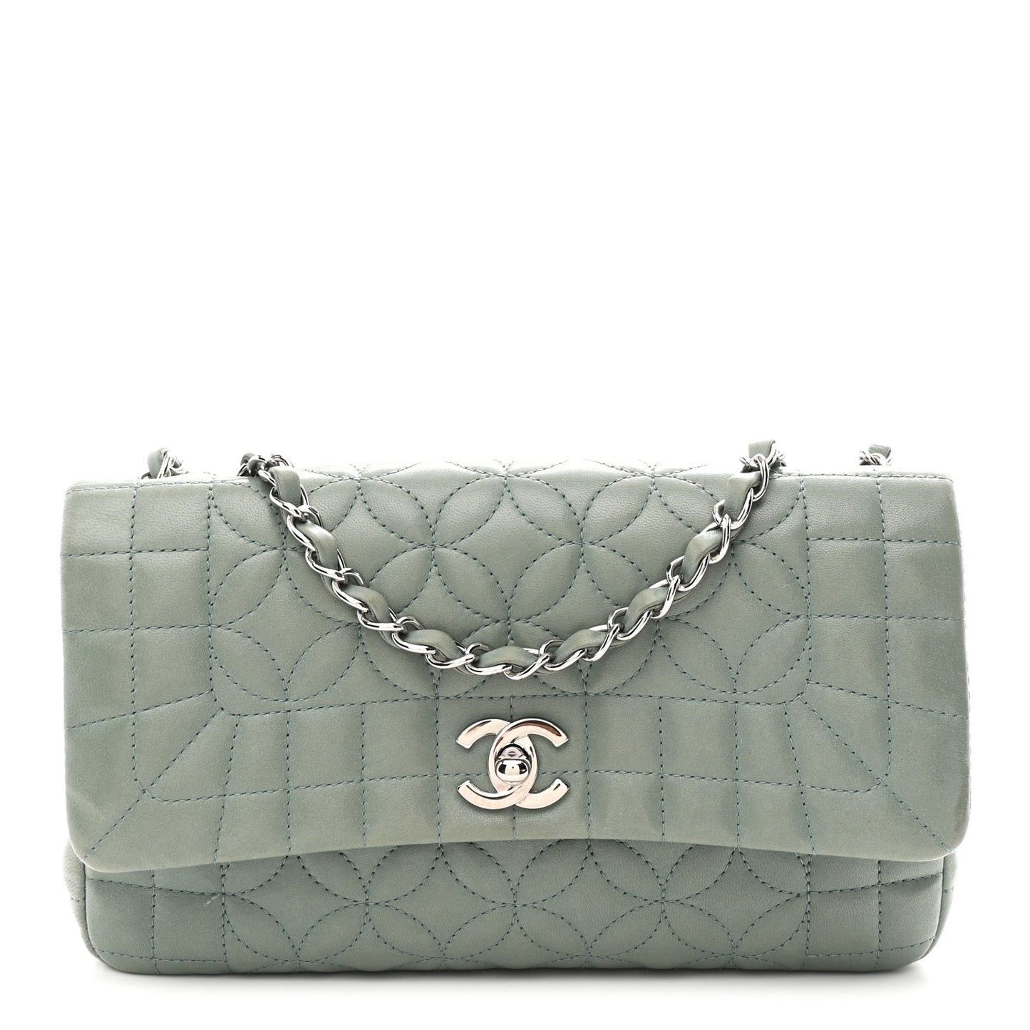Lambskin Quilted Lady Graphic Flap Green