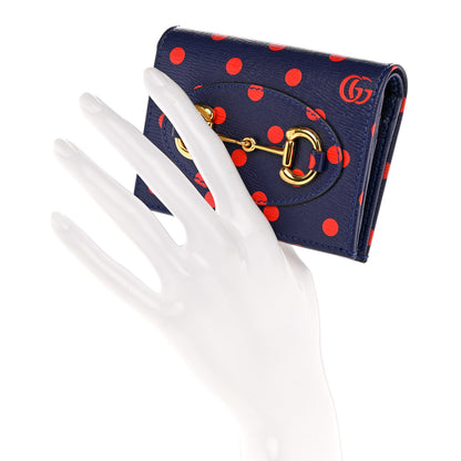 Gucci Shangai Calfskin Polka Dot Horsebit 1955 Card Case Wallet Blue Orange Sailor Blue 2 of 8