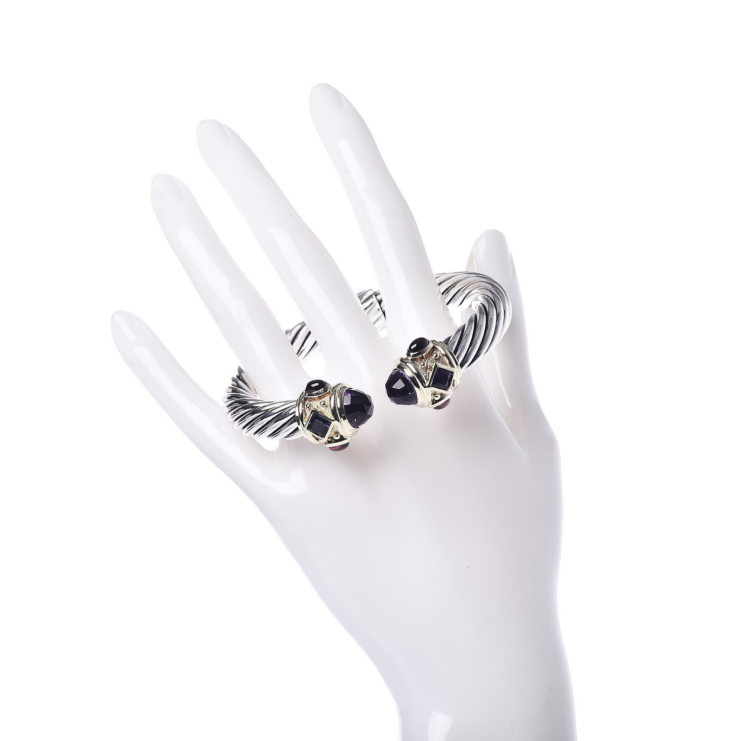 David Yurman Sterling Silver 14K Yellow Gold Amethyst Iolite Garnet 10mm Cable Renaissance Bracelet 2 of 5
