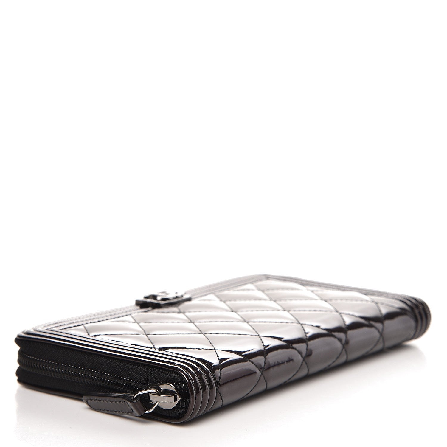Chanel Patent Quilted Boy Zip Around Wallet Burgundy 4 of 8