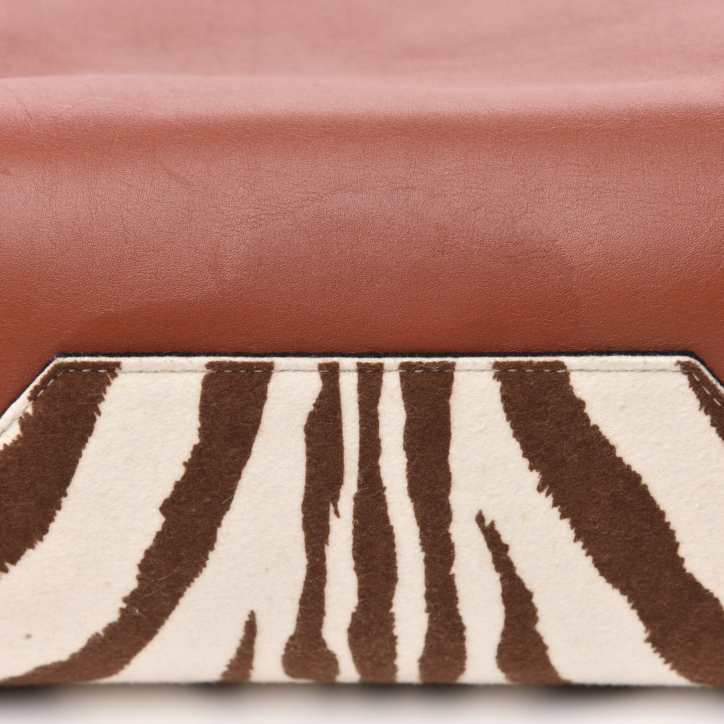 Shiny Smooth Calfskin Zebra Printed Calf Hair Small Twisted Cabas Chalk Brick