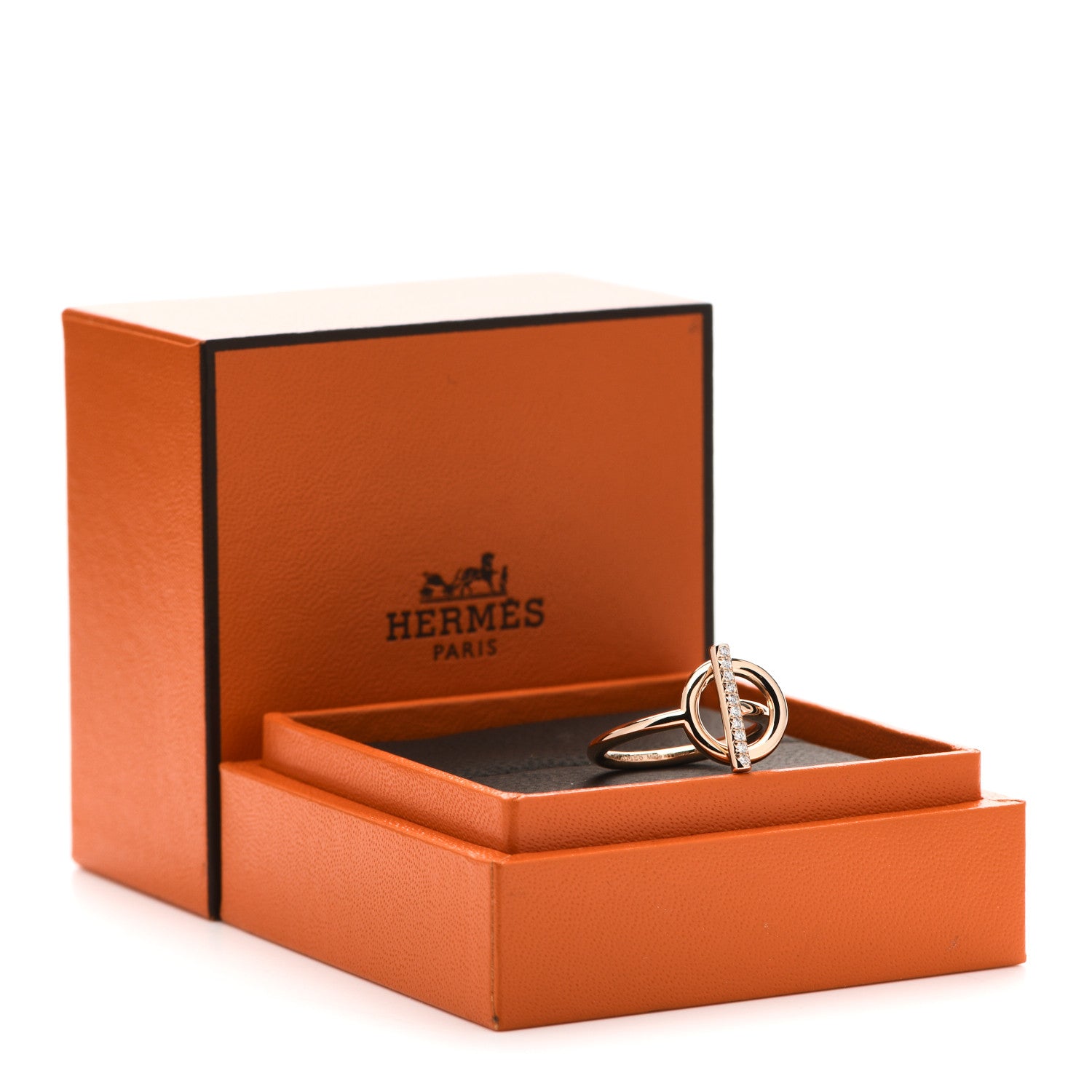 Hermes 18K Rose Gold Diamond PM Echappee Ring 53 6.5 7 of 7