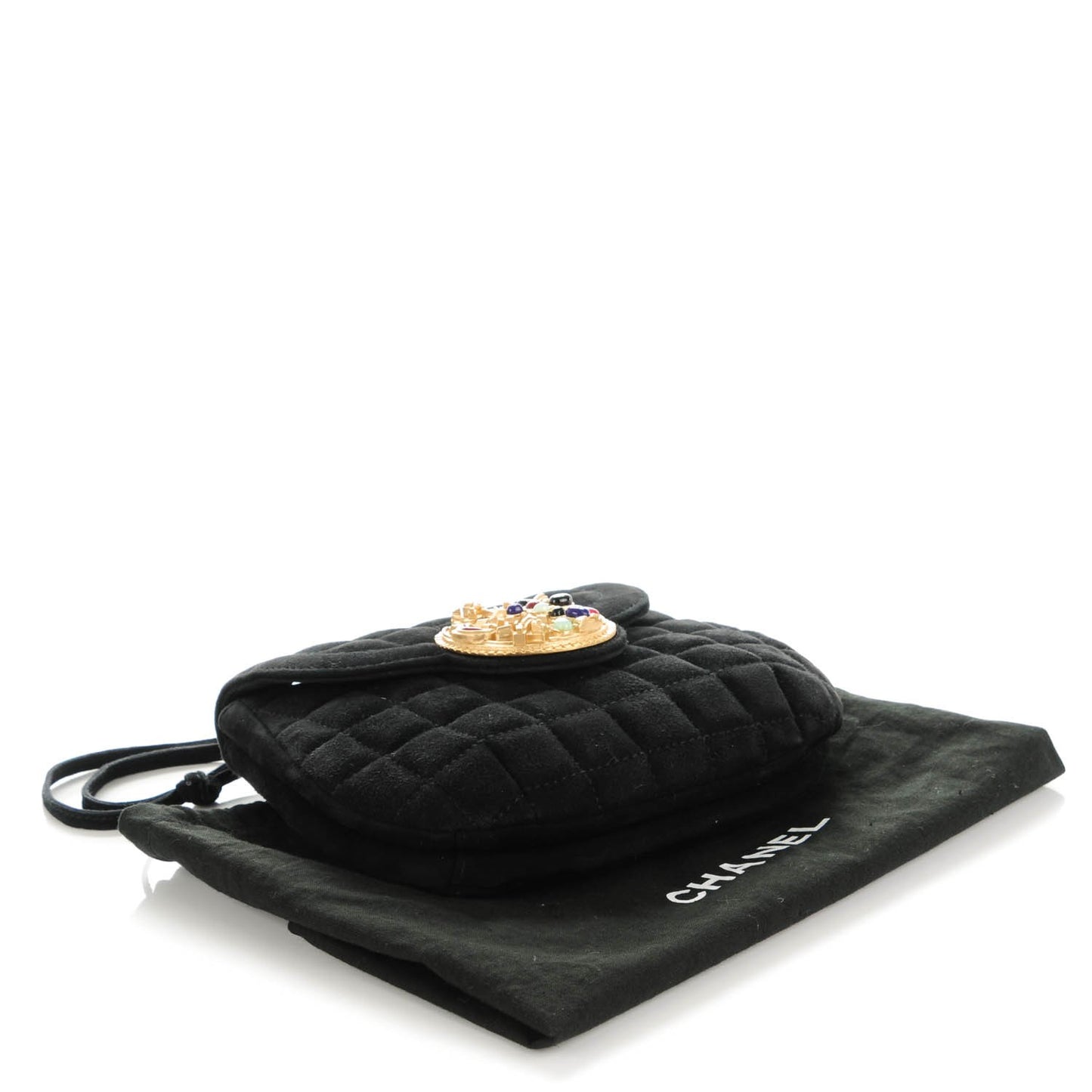 Suede Chocolate Bar Gripoix Shoulder Bag Black