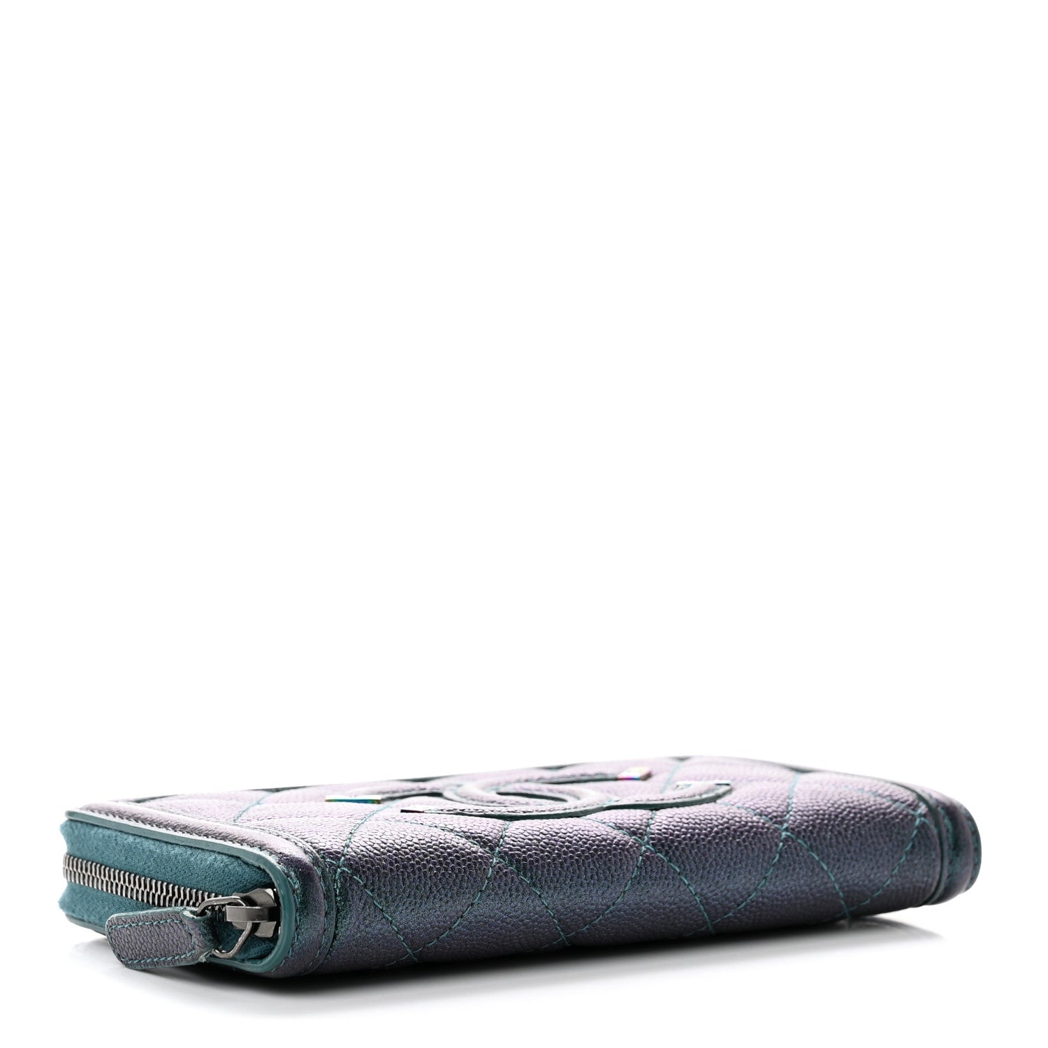 Chanel Iridescent Caviar Quilted Medium Filigree Zip Around Wallet Dark Turquoise 4 of 9