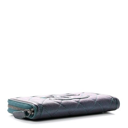 Chanel Iridescent Caviar Quilted Medium Filigree Zip Around Wallet Dark Turquoise 4 of 9