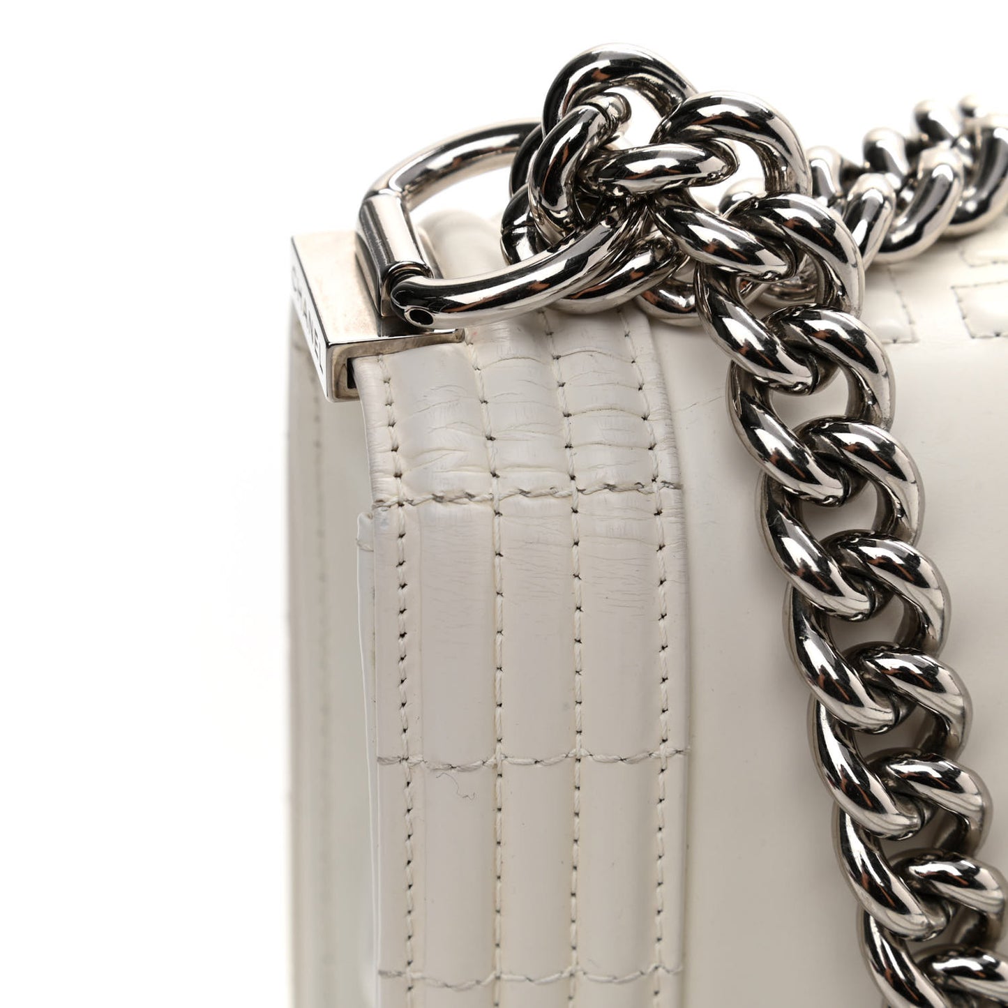 Glazed Calfskin Medium Boy Flap White