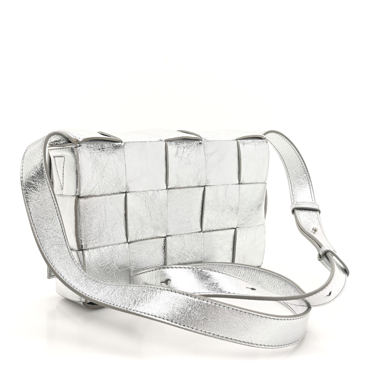Metallic Lambskin Maxi Intrecciato Cassette Crossbody Bag Silver