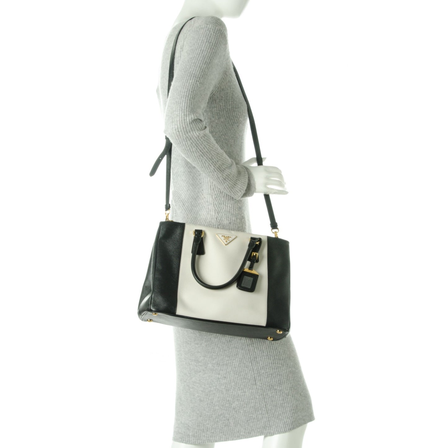 Saffiano Lux Colorblock Medium Galleria Double Zip Tote Black Talco