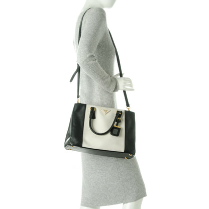 Prada Saffiano Lux Colorblock Medium Galleria Double Zip Tote Black Talco 3 of 8