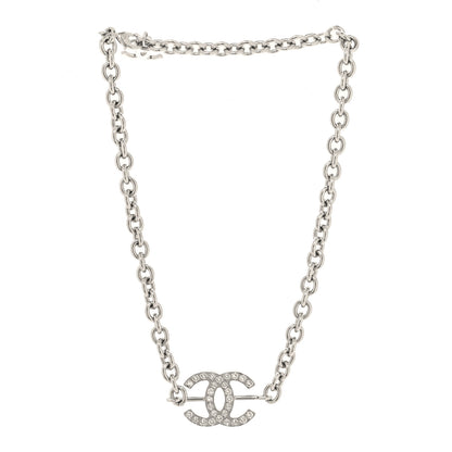 Chanel Metal Strass Chain Link Necklace Silver 3 of 5