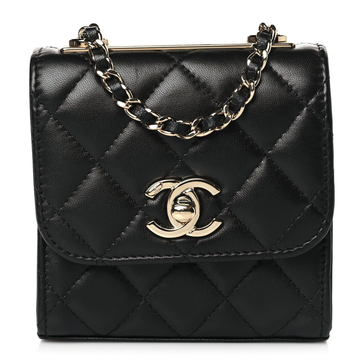 Lambskin Quilted Mini Trendy CC Chain Wallet Black