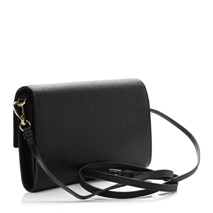 Prada Saffiano Wallet With Shoulder Strap Black 3 of 11