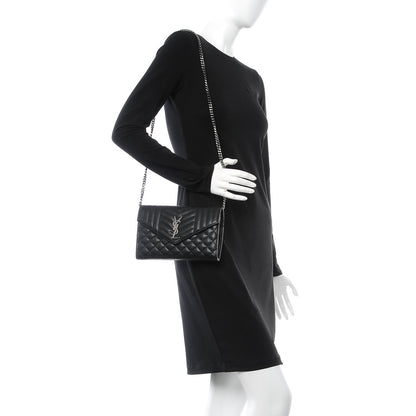Saint Laurent Sheepskin Tri-Quilt Monogram Envelope Chain Wallet Black 2 of 10