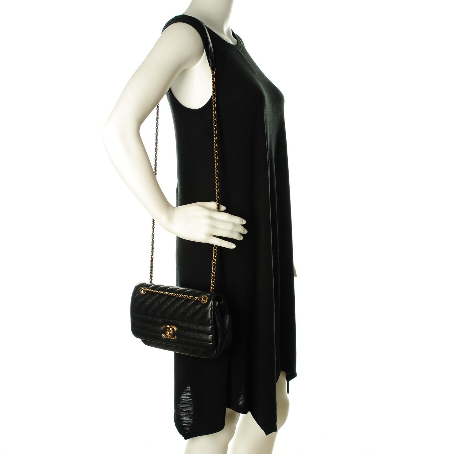 Shiny Goatskin Diagonal Quilted Small Flap Black