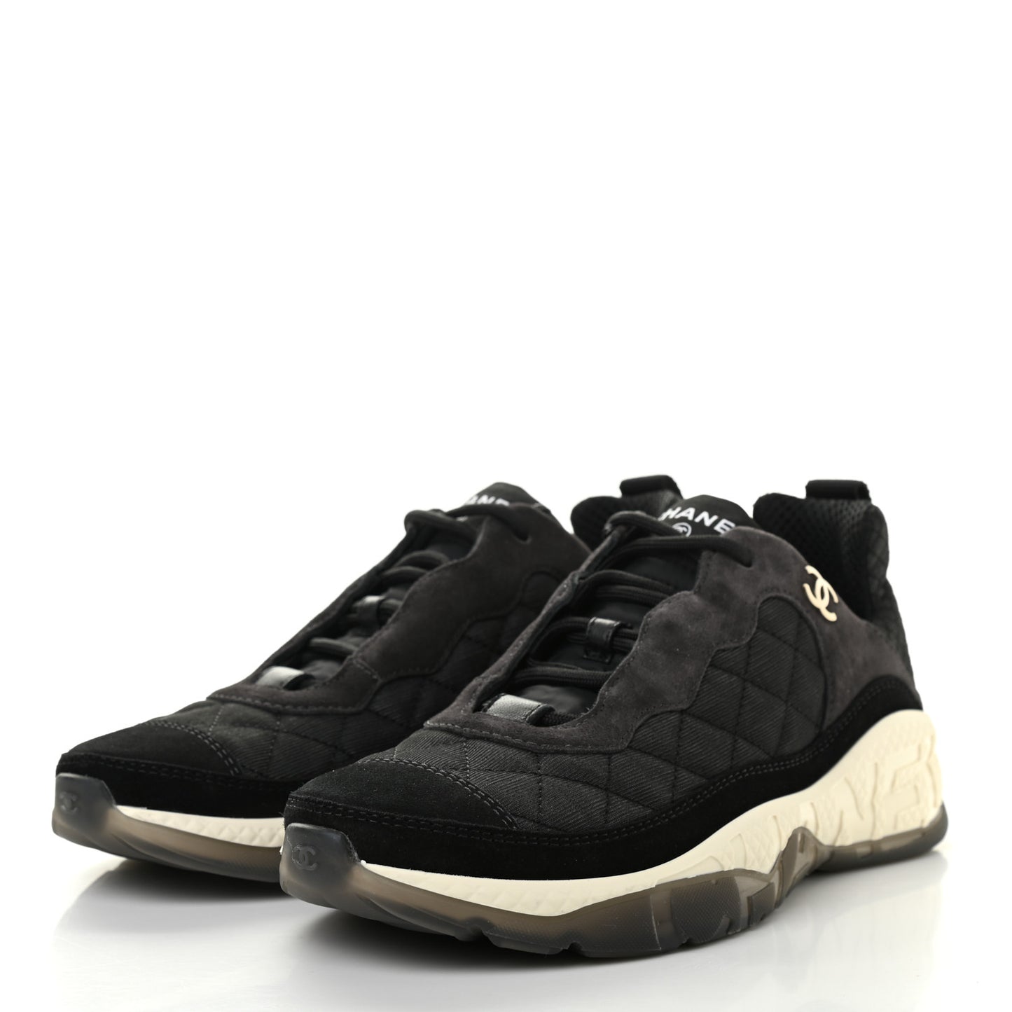 Mesh Suede Calfskin Quilted Sneakers 39 Black Dark Grey