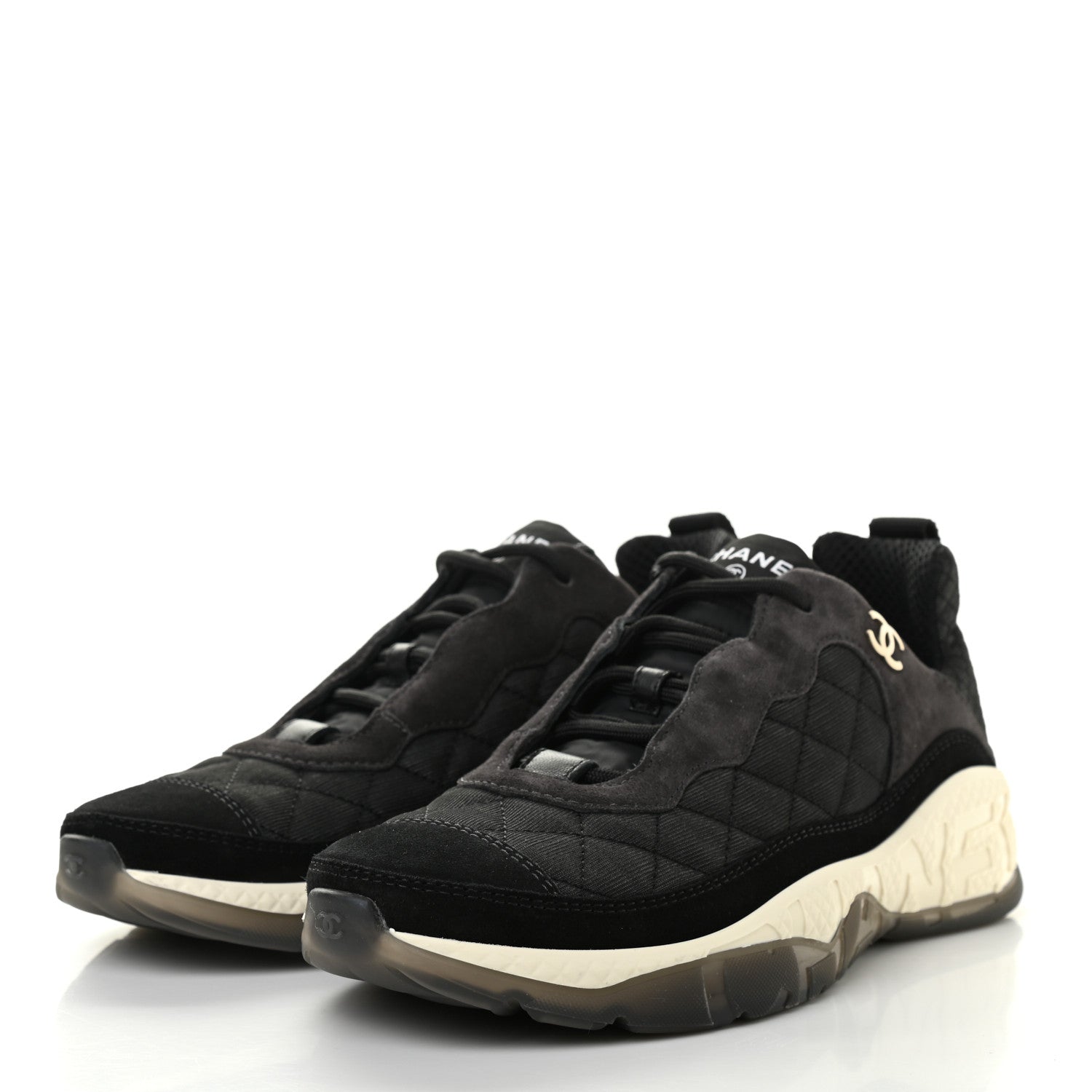Chanel Mesh Suede Calfskin Quilted Sneakers 39 Black Dark Grey 3 of 10