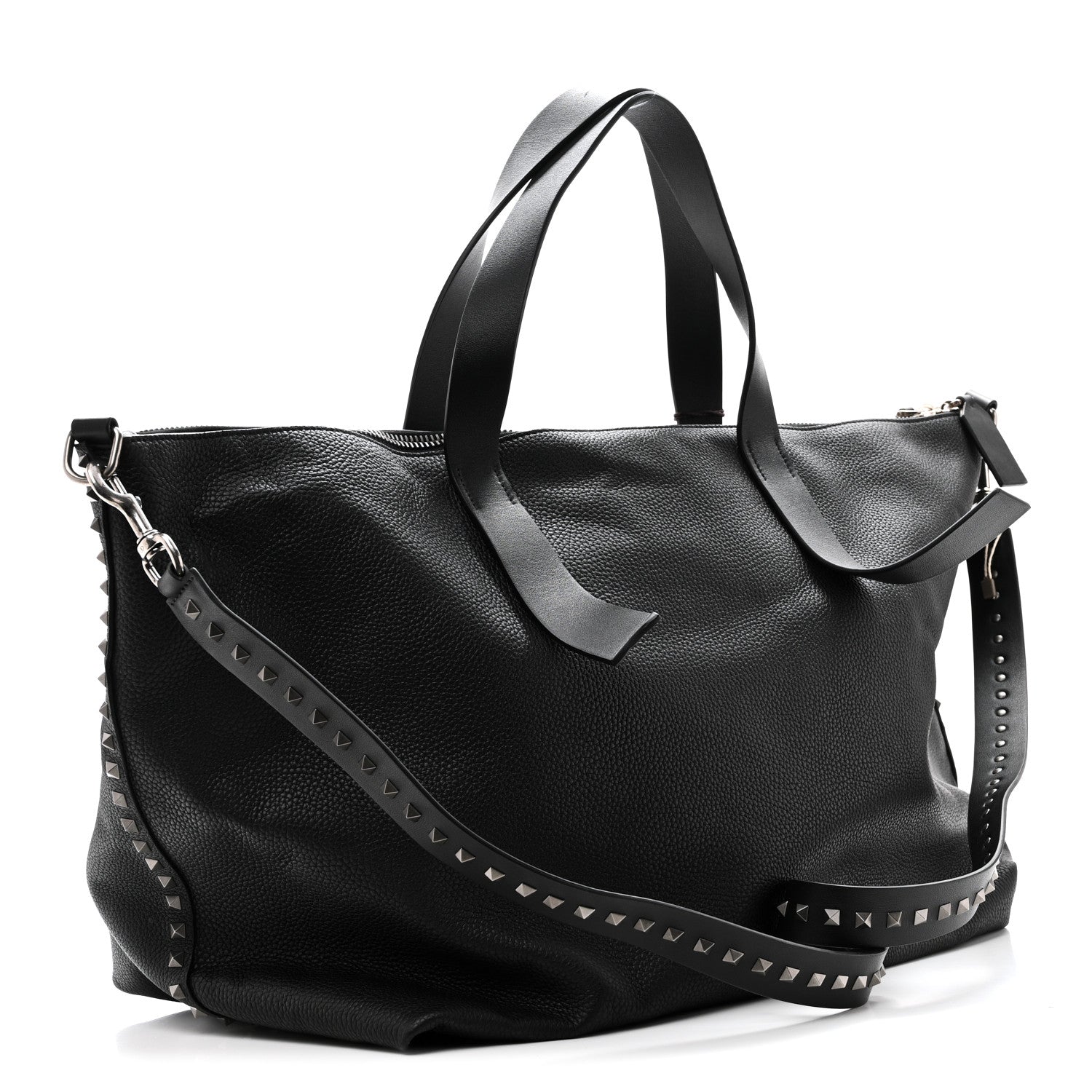 Valentino Garavani Grained Calfskin Rockstud Travel Tote Bag Black 3 of 9