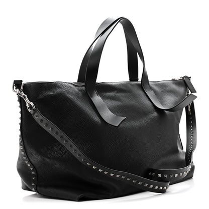 Valentino Garavani Grained Calfskin Rockstud Travel Tote Bag Black 3 of 9