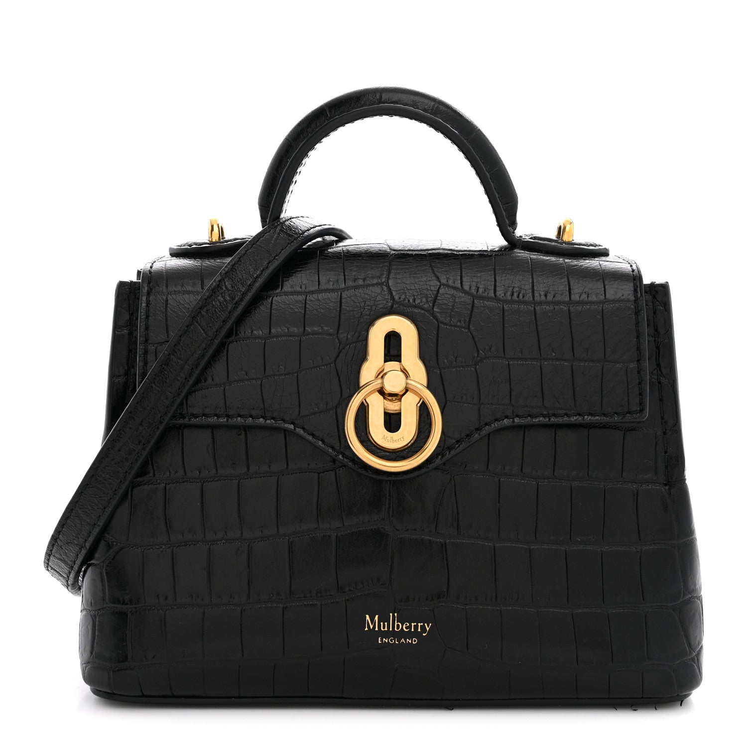 Mulberry Calfskin Crocodile Embossed Micro Seaton Black 1 of 9