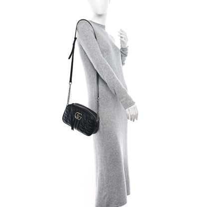 Gucci Calfskin Matelasse Aria Small GG Marmont Chain Shoulder Bag Black 2 of 9