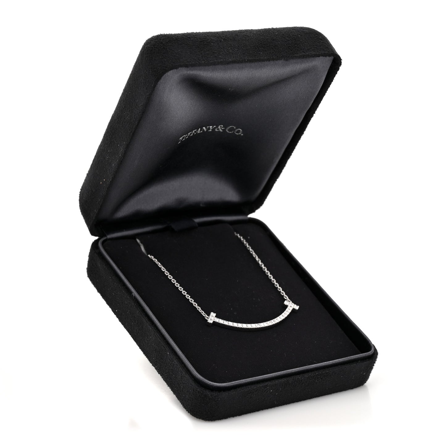 18K White Gold Diamond Medium Smile Pendant Necklace