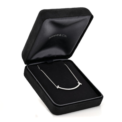 Tiffany 18K White Gold Diamond Medium Smile Pendant Necklace 6 of 6