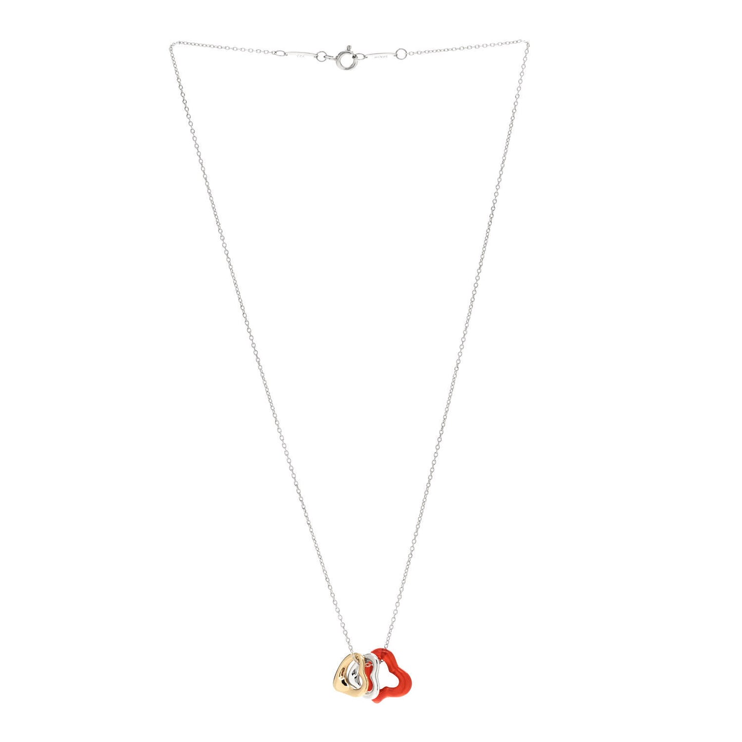 Sterling Silver 18K Yellow Gold Carnelian Elsa Peretti Triple Open Heart Pendant Necklace